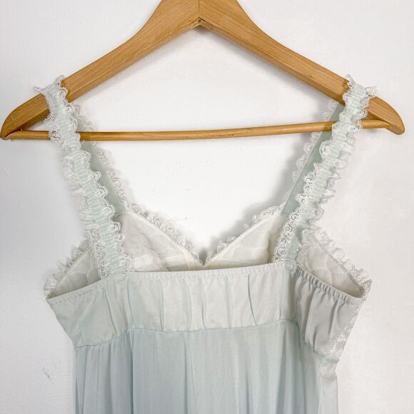 Vintage Olga 1970s/1980s Soft Blue White Floral Lace Chiffon Sheer Nightgown - Picture 5 of 7